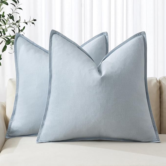 MIULEE Decorative Linen Euro Sham Pillow Covers 26x26 Light Blue Boho by MIULEE