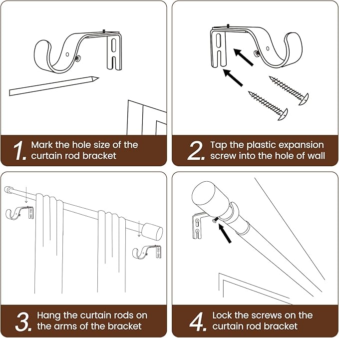 1” Diameter Curtain Rods Itself is 30 to 60 inch 2 Pack Fit 30-54 inch Window - Image 5