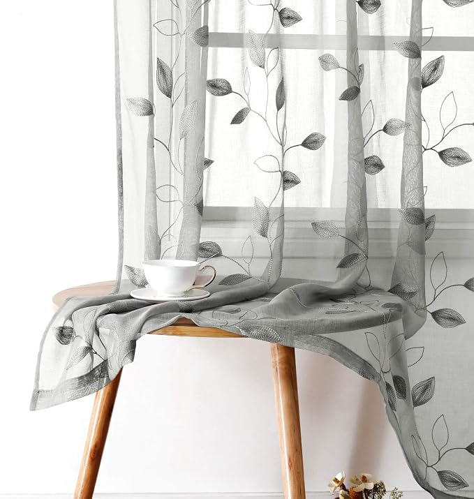 HOMEIDEAS Light Grey/Gray Sheer Curtains 52 X 96 Inches Long 2 Panels - Image 7