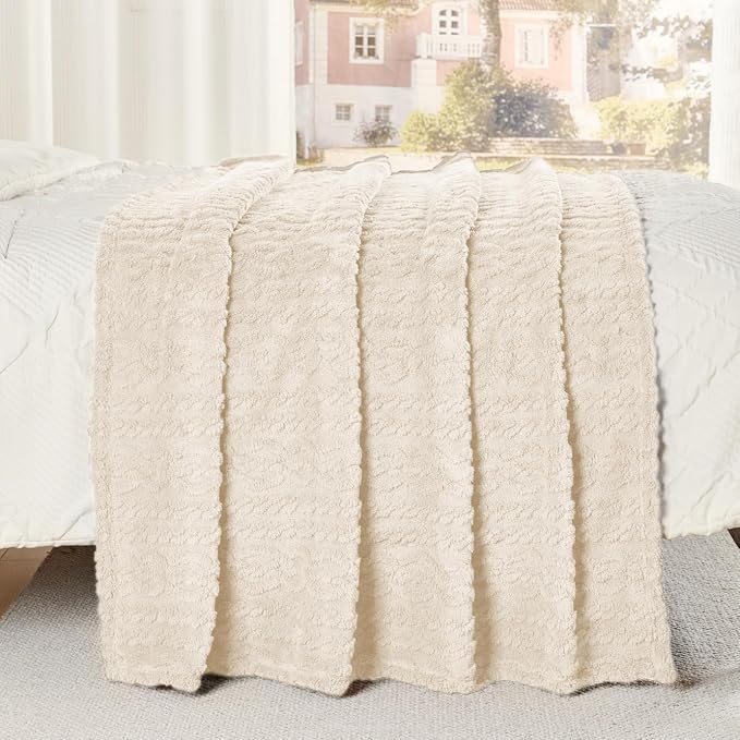 50x70 Inch Beige Throw Blanket - Image 4