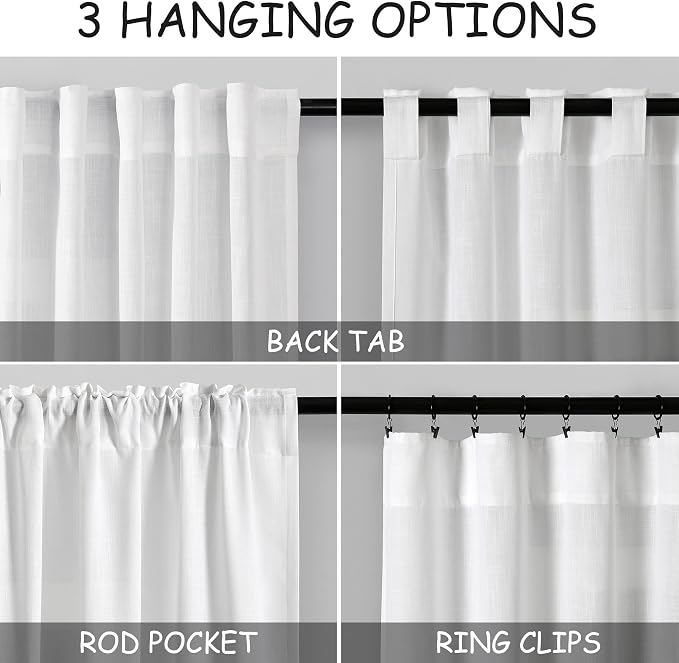 Extra Wide Linen Curtains for Living Room 102 Inch for Bedroom Divider Off - Image 4