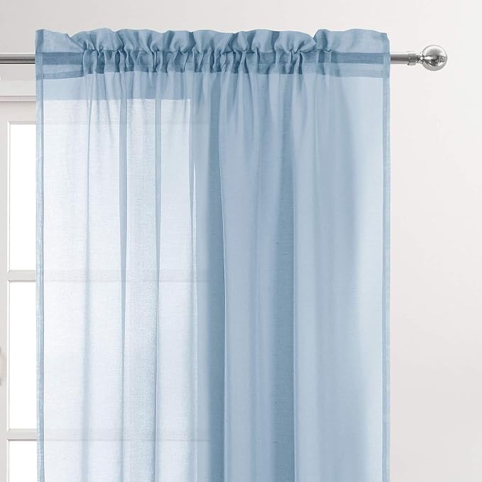 DWCN Sky Blue Sheer Curtains Semi Transparent Voile Rod Pocket Curtains - Image 2