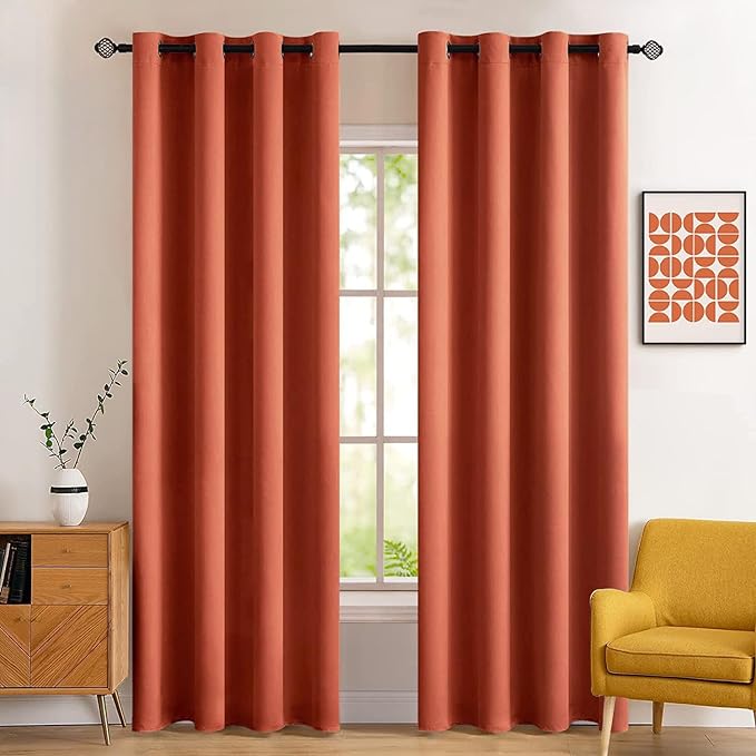 MIULEE 72" Long Room Darkening Curtains Thermal Insulated Rust Terracotta by MIULEE