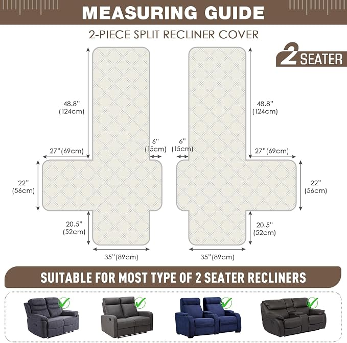 TAOCOCO 100% Waterproof Loveseat Recliner Covers 2 Seater, Split Loveseat Covers - Image 2