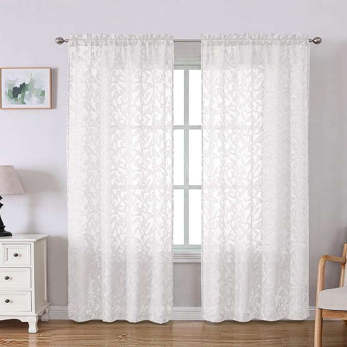 Lecloud Leia White Sheer Curtains 78 Inches Long 2 Panels, Privacy Airy Voile by Lecloud