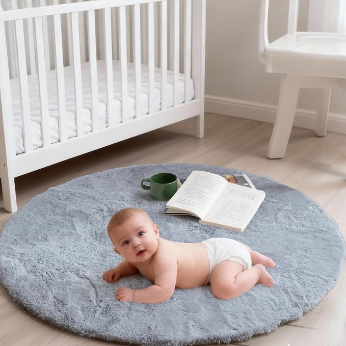 ThreadGlobe Fluffy Faux Rabbit Fur Circle Rug 3'x3', Cloud-Soft Area Rug - Image 6