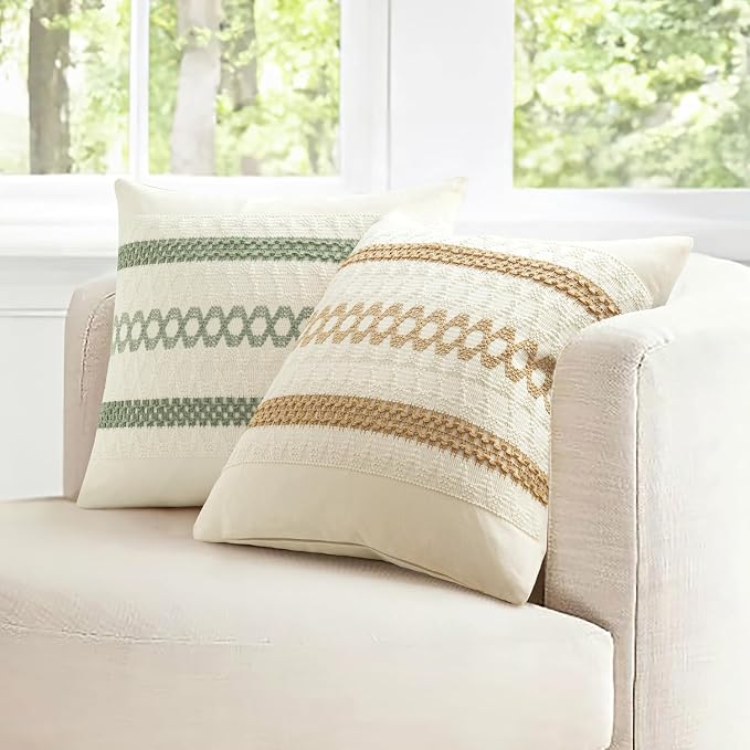 MIULEE Set of 2 Sage Green Boho Decorative Lumbar Pillow Covers 12x20 Inch | - Image 7