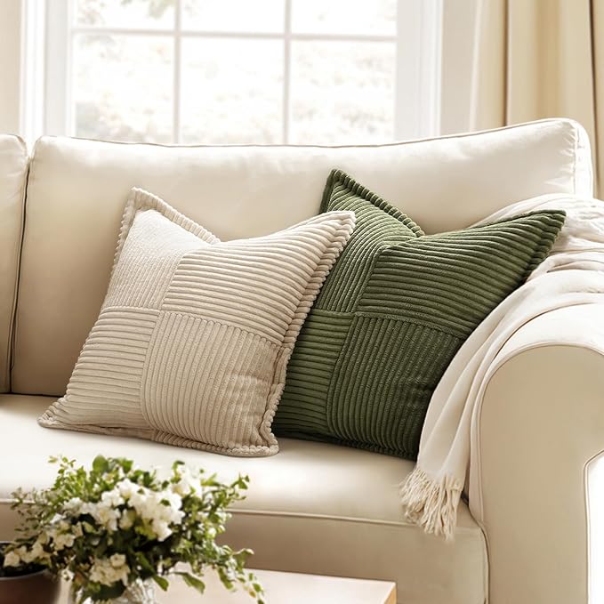 MIULEE Olive Green Corduroy Decorative Euro Sham Pillow Covers 24x24 Inch - Image 2