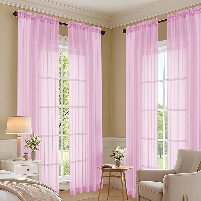 OVZME Light Pink Bedroom Curtains 2 Panel Sets 90 Inch Length, 59 Inch Extra - Image 6