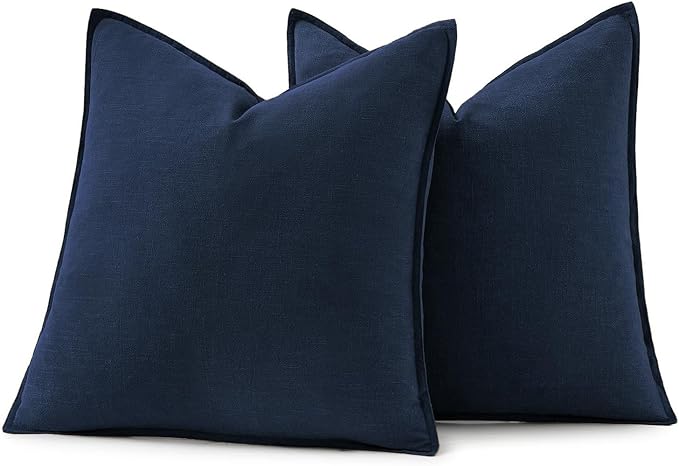 MIULEE Decorative Linen Pillow Covers 22x22 Inch Navy Blue | Boho Farmhouse​ - Image 6