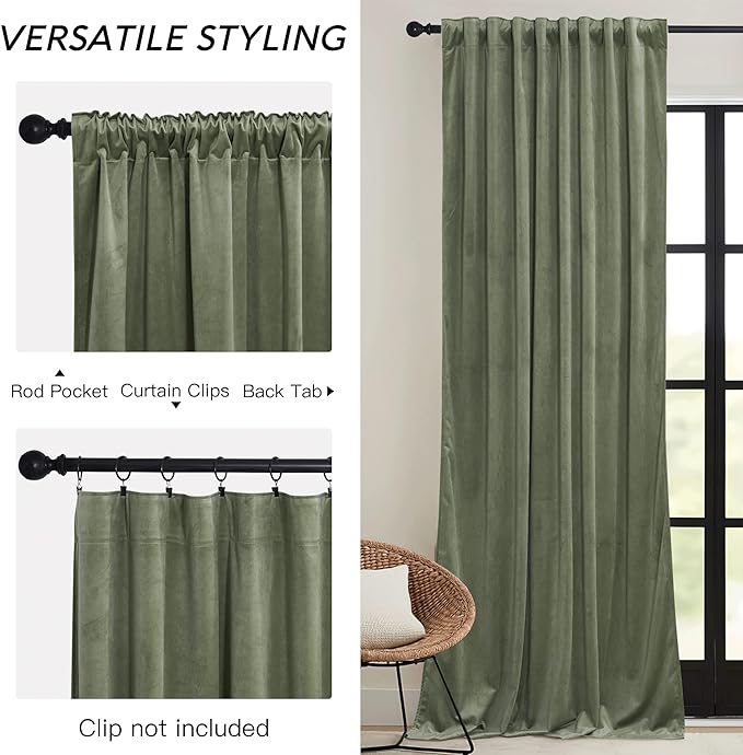 RYB HOME Sage Green Velvet Curtains 80 inches - Image 3