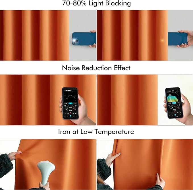 MIULEE Orange Back Tab Blackout Curtains 108 Inch Long 2 Panels Set - Image 5