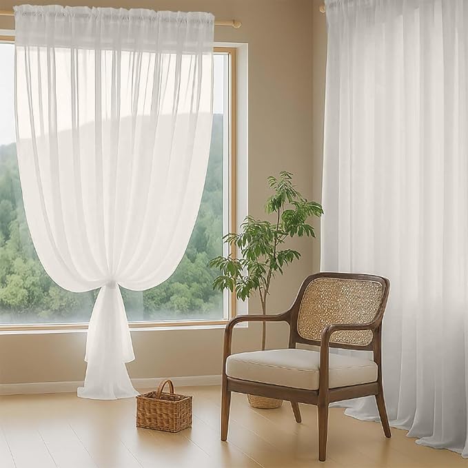 Extra Wide Ivory Sheer Curtains 120 Inches Long, Extra Long Light Filtering - Image 8