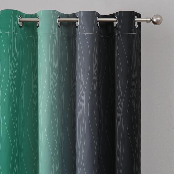 Estelar Textiler Black and Green Blackout Ombre Curtains - Image 4