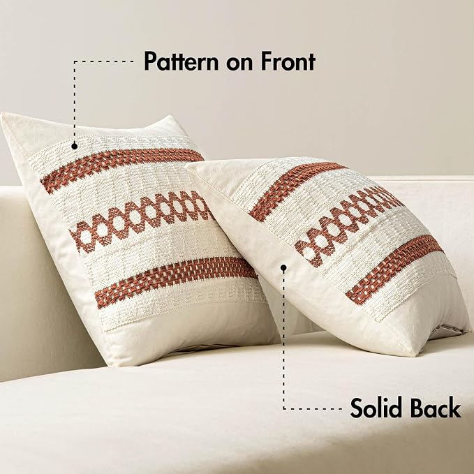 MIULEE Set of 2 Fall Rust Decorative Pillow Covers 18x18 | Farmhouse Boho Couch - Image 6