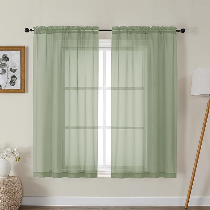 Gwine Sage Green Sheer Curtains by Gwine