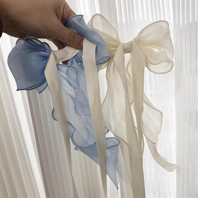 2 Pack French Silky Bow Curtain Tiebacks, Elegant Lace Ribbon - Image 3