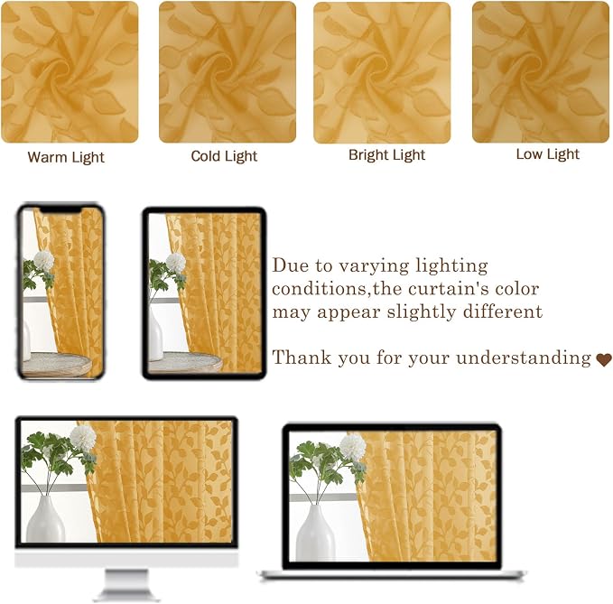 Chyhomenyc Gold Sheer Valances for Windows 14 Inch Length 2 Pcs, Light - Image 7