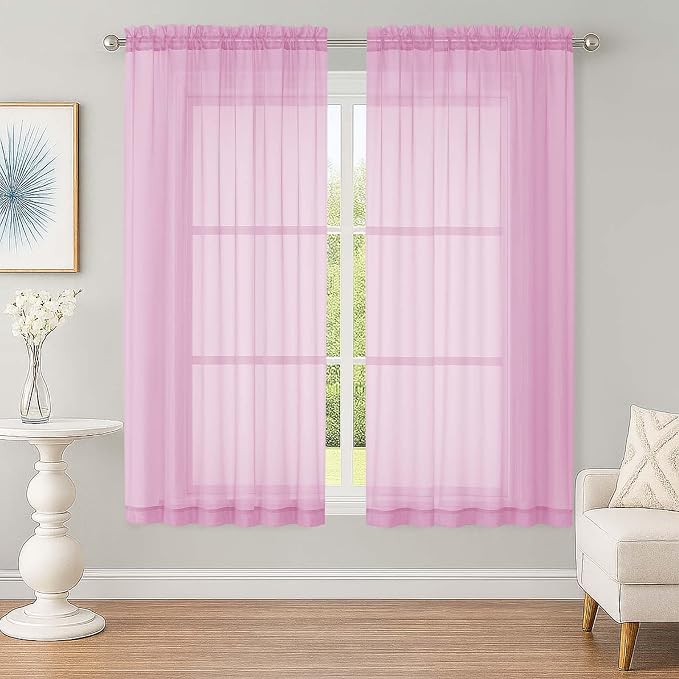 OWENIE Sheer Pink Curtains, Sheer Curtains 63 inch Length 2 Panels Set by OWENIE