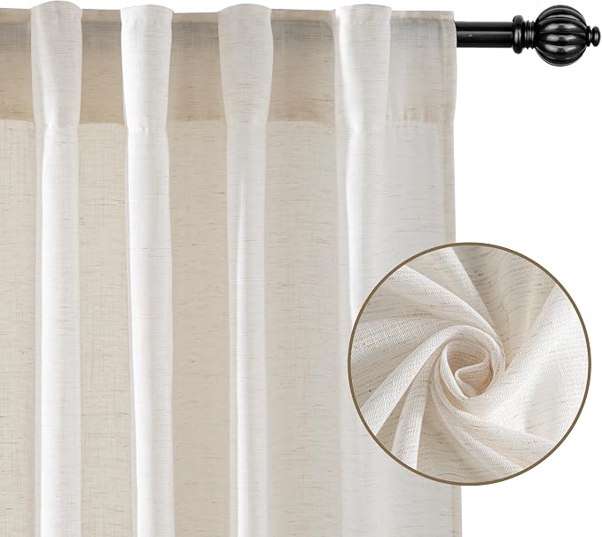RYB HOME Linen Sheer Curtains Light & Airy Translucent Privacy Protected - Image 6