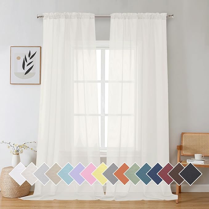 Aiyufeng Sheer Ivory Curtains 120 inches 2 Panels Set Extra Long Sheers by Aiyufeng