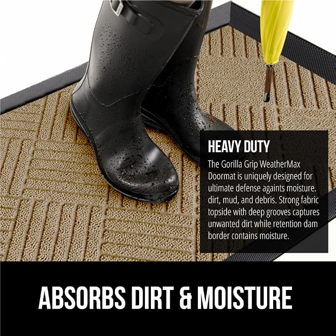 GORILLA GRIP 100% Waterproof All-Season WeatherMAX Doormat US Designed Natural - Image 4