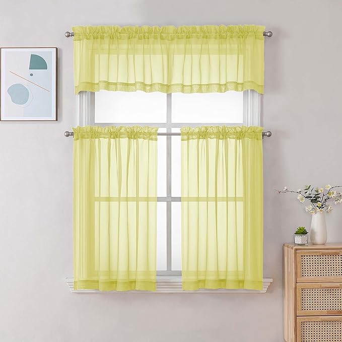Chyhomenyc Lemon Sheer Curtains 30 inch Length 2 Panels, Light Filtering Voile - Image 2