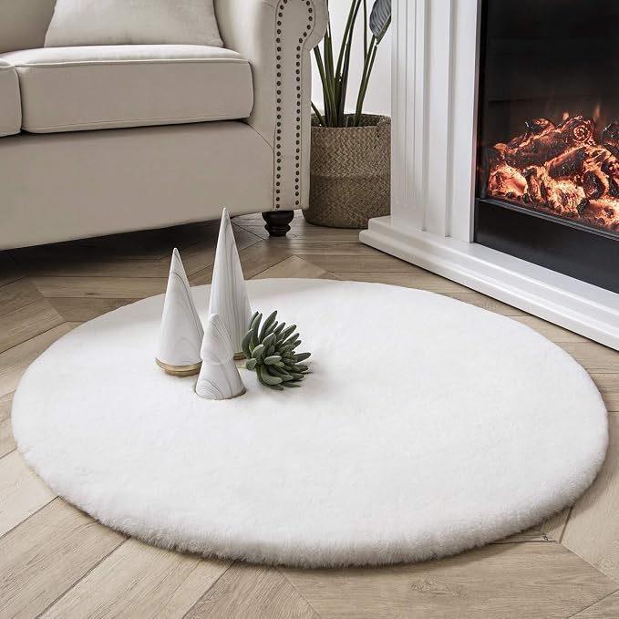 Ashler Faux Fur Rug, Ultra Soft Faux Rabbit Fur, 3 x 3 Feet Round, Machine - Image 4