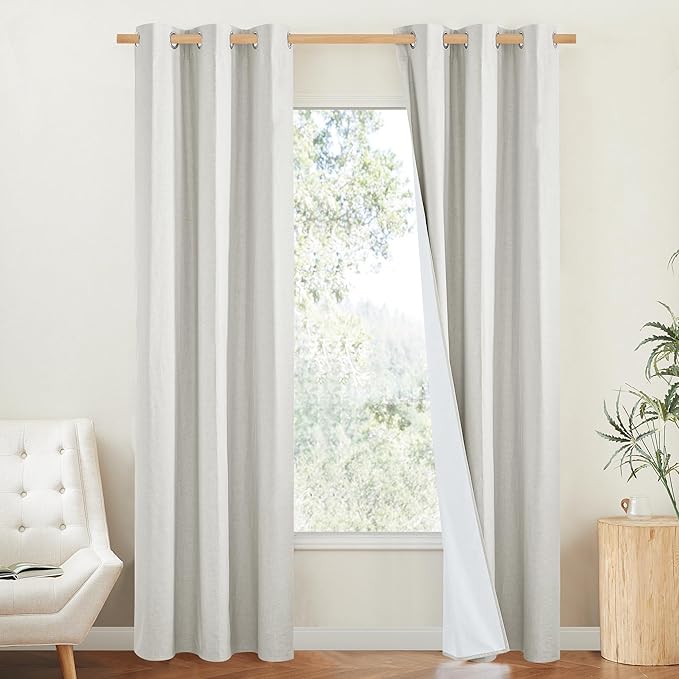 NICETOWN 100% Blackout Linen Texture Curtains 90 inches Long, Thermal Insulated by NICETOWN