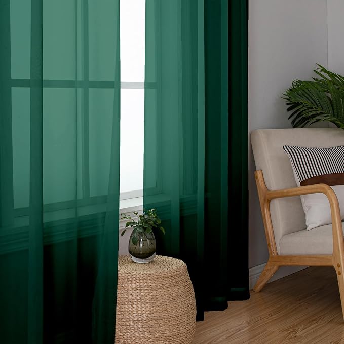 Lecloud Hunter Green Sheer Curtains 96 Inches Long 2 Panels, Airy Voile Solid - Image 8