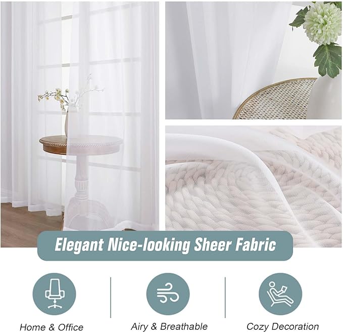 Sheer White Curtains 84 Inches Long 2 Panels, Elegant Airy Transparent Light - Image 4