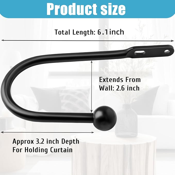 VRSS Wall Mount Curtain Tiebacks Drapery Holdbacks Curtain Holdback Hooks 6" L - Image 3