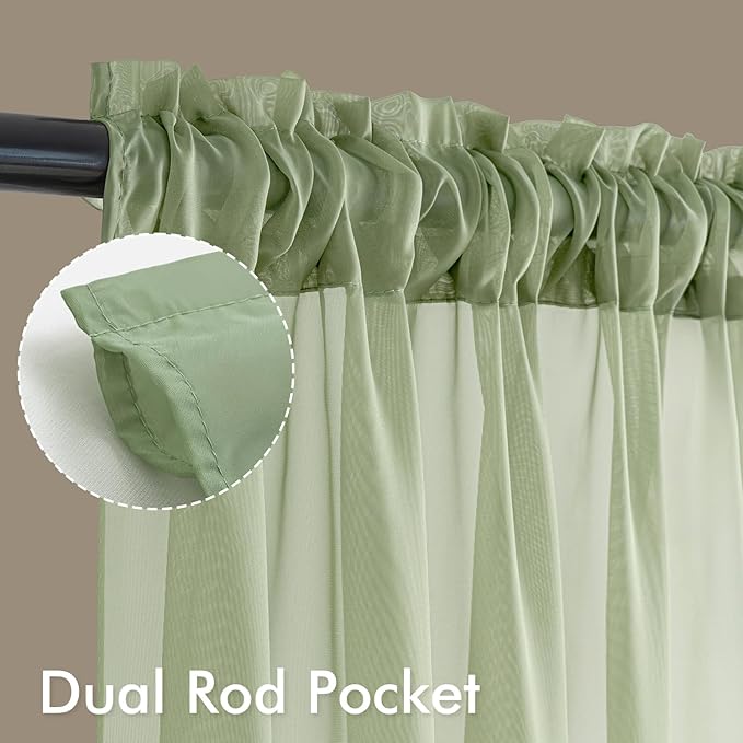 MIULEE Sage Green Sheer Curtains 72 Inches Long, 4 Panels Set, Light Filtering - Image 3