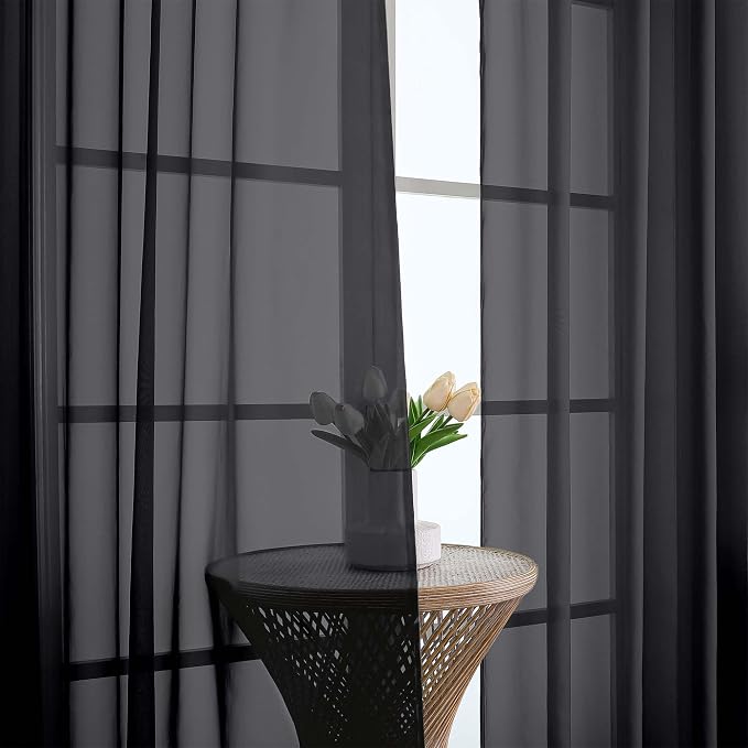 OWENIE Black Sheer Curtains 108 Inches Long - Image 8