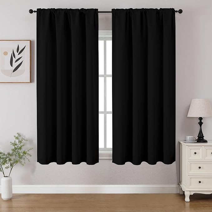 CUCRAF Black Blackout Curtains 45 inch Length 2 Panels Set, Rod Pocket Room by CUCRAF