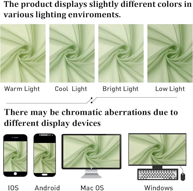 Lecloud Light Green Sheer Curtains 63 Inch Length 2 Panels Set, Elegant Voile - Image 6