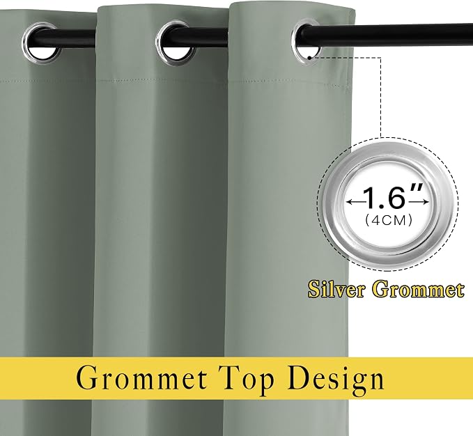 NICETOWN Sage Green Blackout Curtains 63 inch Length - Image 2