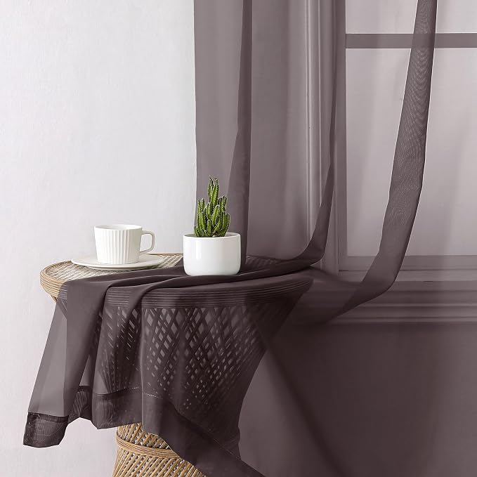 Lecloud Chocolate Sheer Curtains 72 Inches Long 2 Panels, Rod Pocket Voile - Image 3