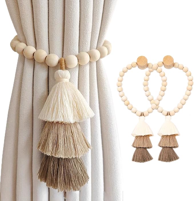 SRG Handmade Magnetic Wooden Bead Curtain Tiebacks 2 PCS | Simple Elegant by SRG
