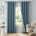 100% Blackout Linen Textured Curtains 84 Inch Long, Stone Blue | 100% Blackout by 100BlackoutShield