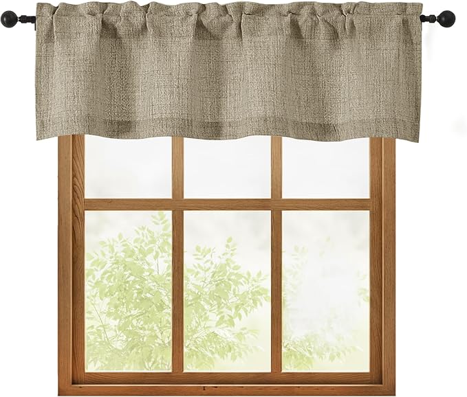 OWENIE Brown Valances for Windows 1 Pcs, Light Filtering Textured Farmhouse by OWENIE