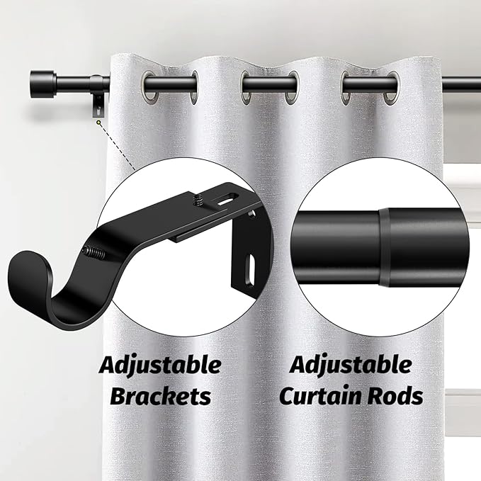 GEEBOBO Black Curtain Rods for Windows 120 to 240 Inch, 1 Inch Extra Long Heavy - Image 2