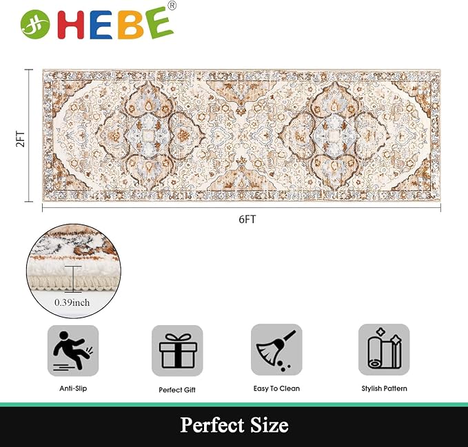 HEBE Hallway Runner Rug 2'x6' Washable Vintage Distressed Area Rugs Non Slip - Image 2