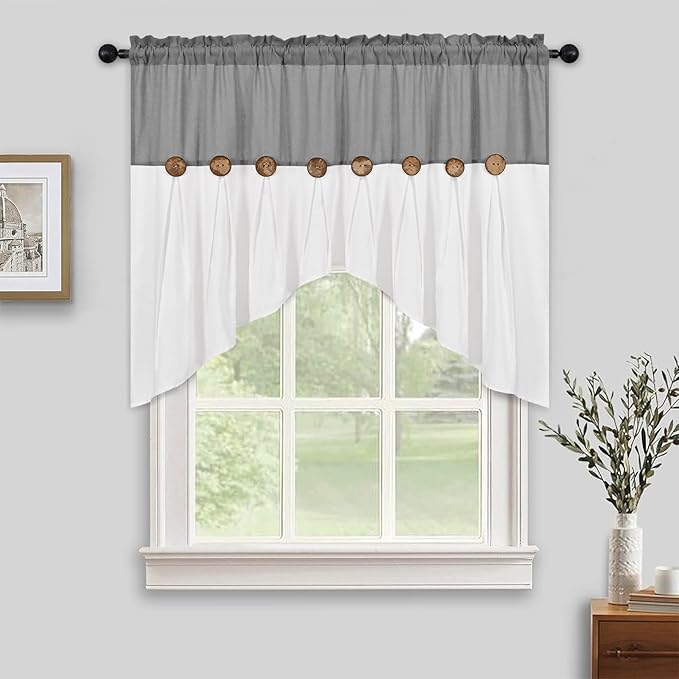 FRAMICS Farmhouse Swag Curtain, Boho Cotton Linen Valance Curtain, Country Rod by FRAMICS