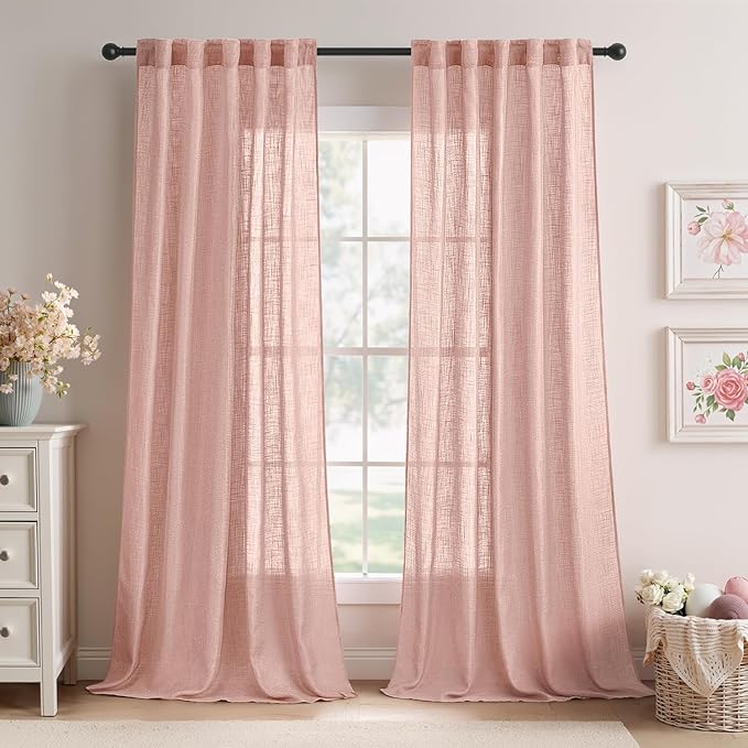MIULEE Blush Pink Linen Curtains 90 Inch Long 2 Panels by MIULEE