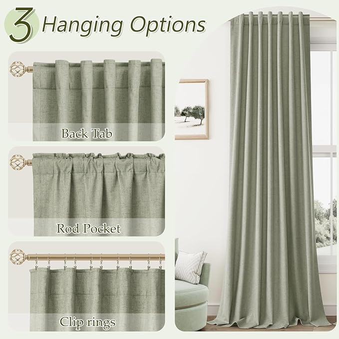Guken 100% Blackout Linen Curtains 110 Inch Wide by 52 Inch 2 Panels Set - Image 6