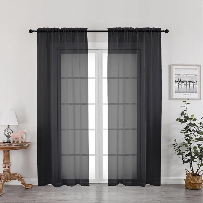OWENIE Black Sheer Curtains, Sheer Curtains 78 inch Length 2 Panels Set by OWENIE