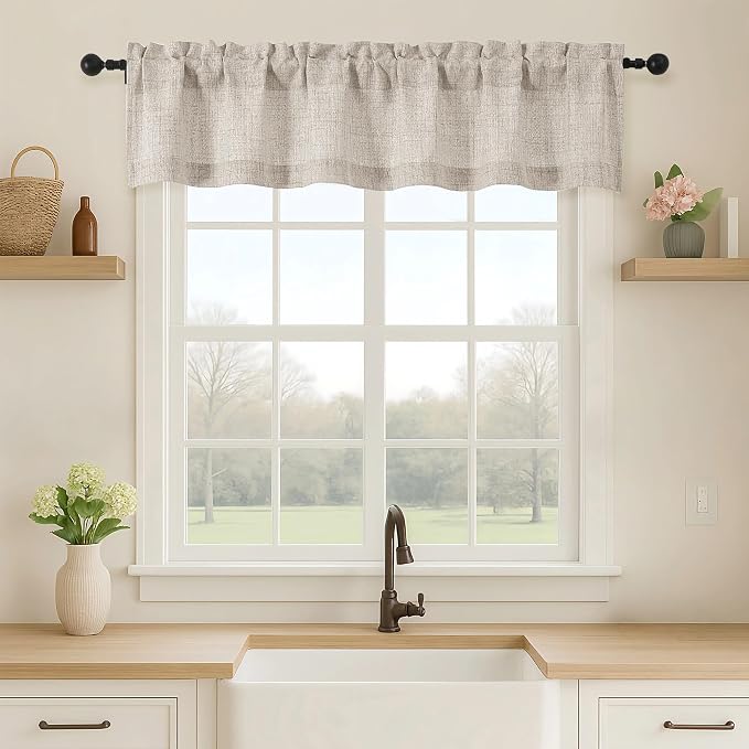 OVZME Valance for Windows, Light Filtering Faux Linen Textured Small Short by OVZME