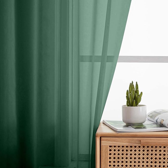 Hunter Green Valances for Windows, Sheer Curtains 14 Inch Length 2 Pack Kitchen - Image 7