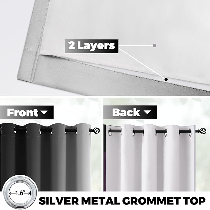 Yakamok 100% Blackout Curtains 84 Inch Length 2 Layers, Light Blocking Thermal - Image 3